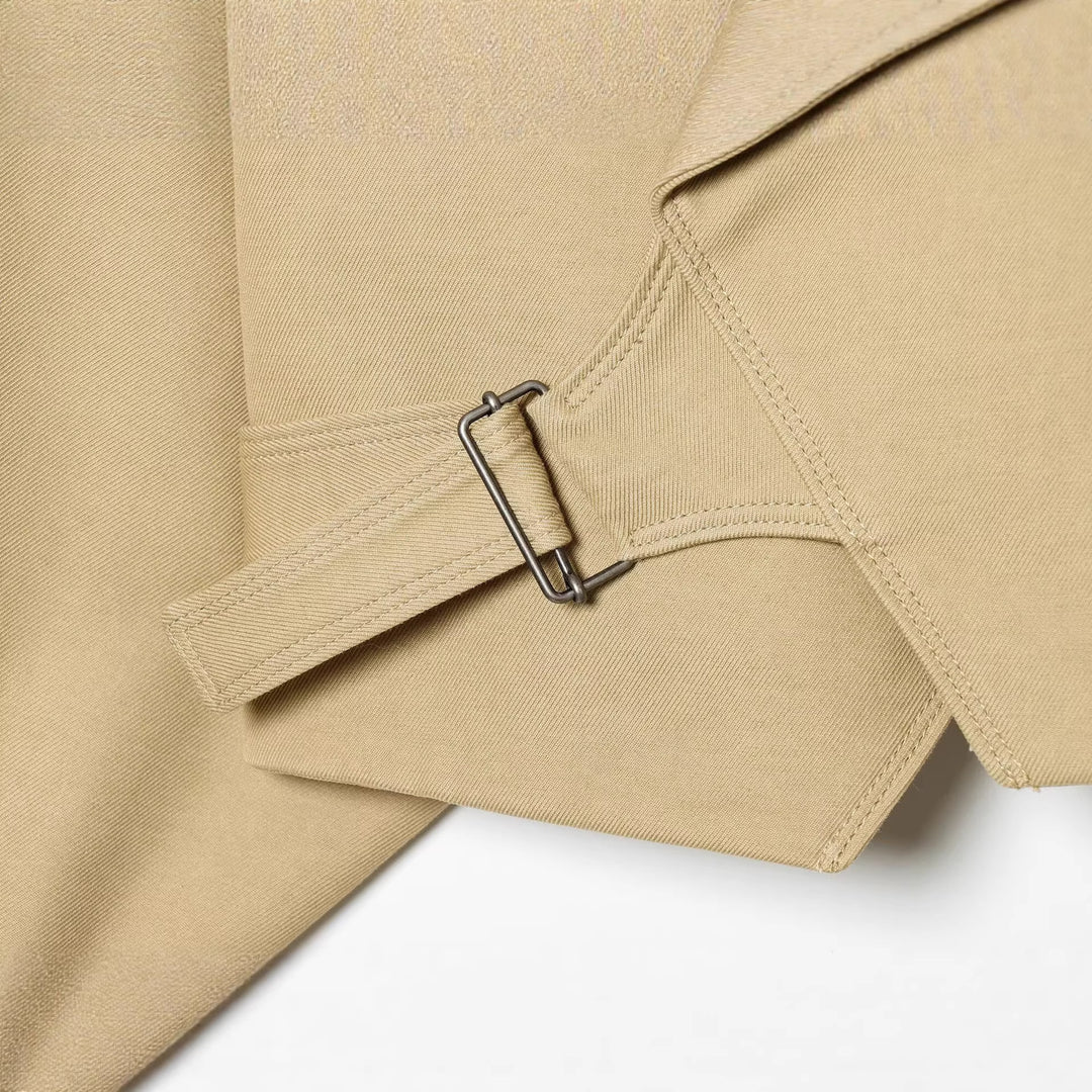 Damen Cropped Trenchjacke mit weitem Schalkragen, Bindegürtel und Ballonärmeln Nord Taschen