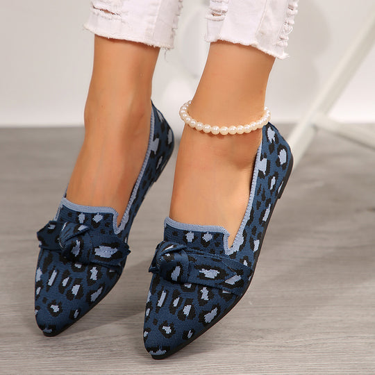 Damen  spitze Slipper aus gestricktem Animal-Print mit dekorativer Schleife und gepolstertem Komfortfußbett Nord Taschen