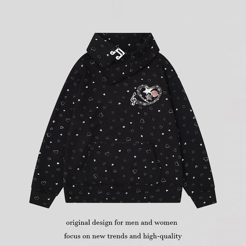 Damen Oversize-Sweatshirt mit asymmetrischem Stehkragen, Kängurutasche und musikalischer Herz-Stickerei Nord Taschen