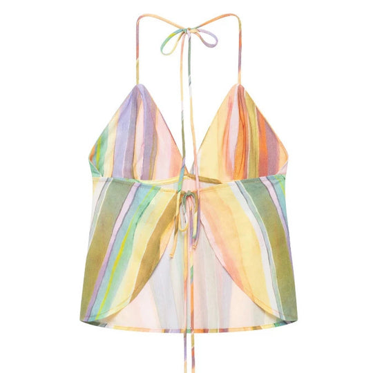 Damen Hochgeschnittene Palazzo‑Hose mit mehrfarbigem Aquarell‑Streifenmuster Nord Taschen