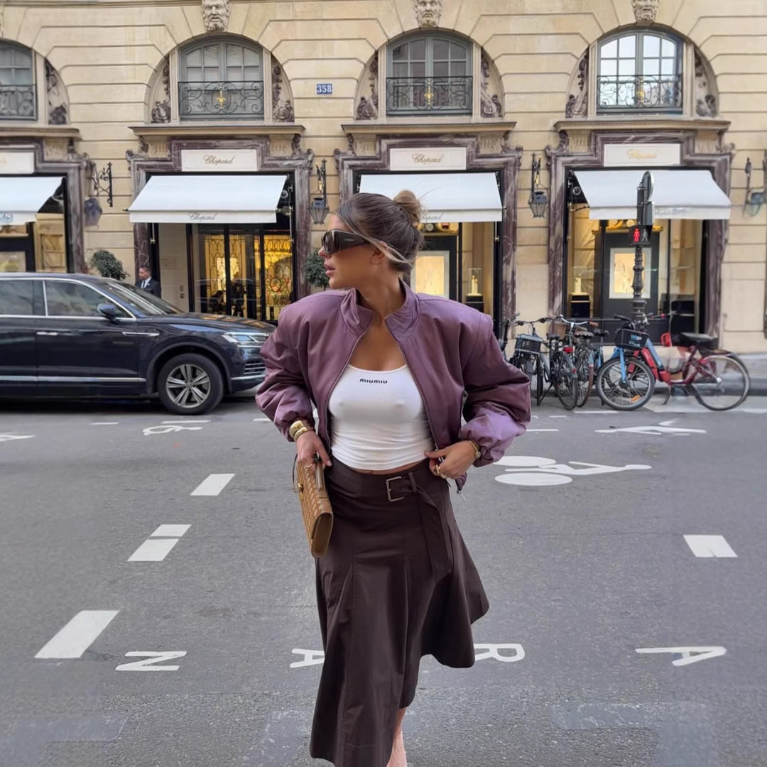 Damen Gepolsterte Cropped-Übergangsjacke mit Stehkragen, Ballonärmeln und elastischem Saum Nord Taschen