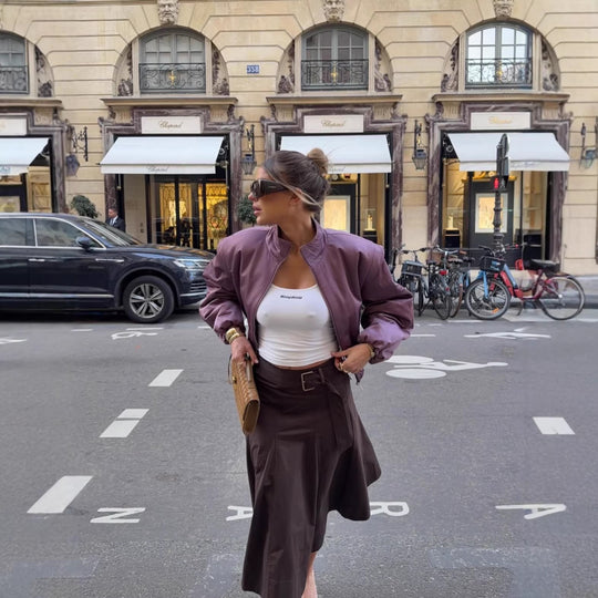Damen Gepolsterte Cropped-Übergangsjacke mit Stehkragen, Ballonärmeln und elastischem Saum Nord Taschen
