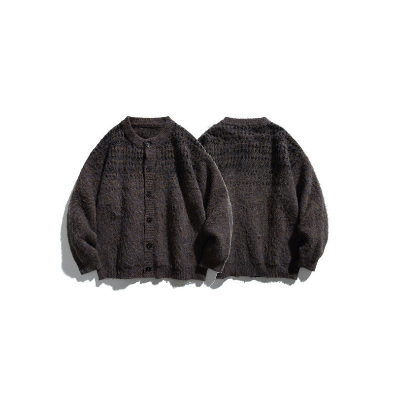 Damen Grobgestrickte Oversize-Strickjacke in Mohair‑Optik mit Rundhalsausschnitt und Knopfleiste Nord Taschen