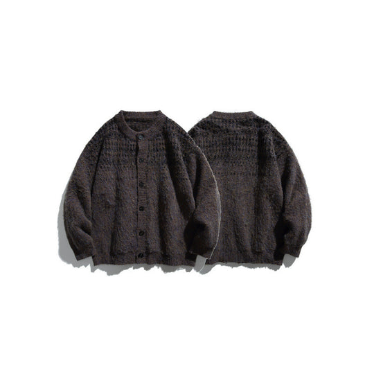 Damen Grobgestrickte Oversize-Strickjacke in Mohair‑Optik mit Rundhalsausschnitt und Knopfleiste Nord Taschen