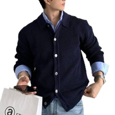 Unisex Grobgerippte Strickjacke mit Hemdkragen und durchgehender Knopfleiste Nord Taschen