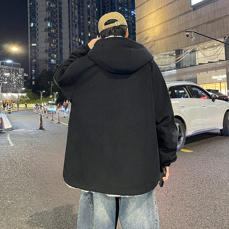 Herren Oversize Kapuzenjacke mit Teddyfutter, Zwei-Wege-Reißverschluss und Utility-Taschen Nord Taschen