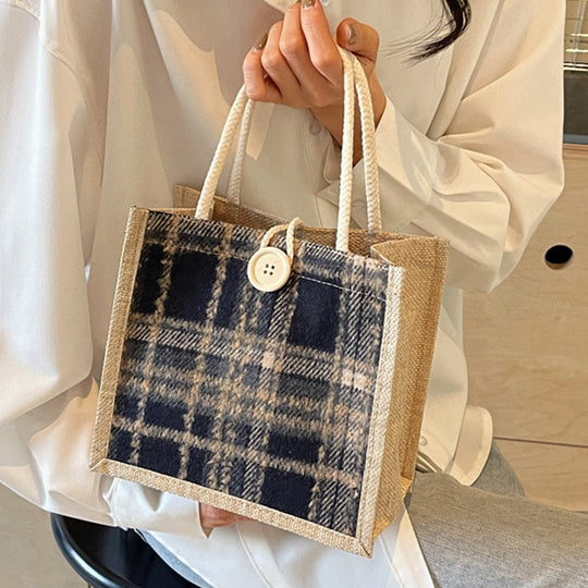 Damen Jute-Shoppingtasche mit modernem Hahnentritt-Muster Nord Taschen
