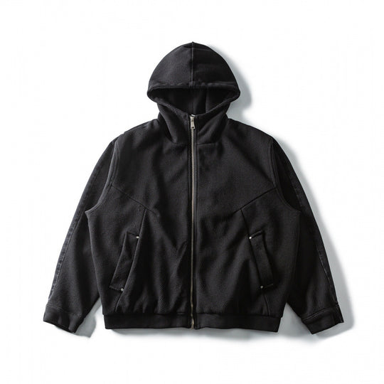 Unisex Boxy-Kapuzenjacke aus strukturierter Baumwollmischung mit durchgehendem Reißverschluss und Pattentaschen Nord Taschen