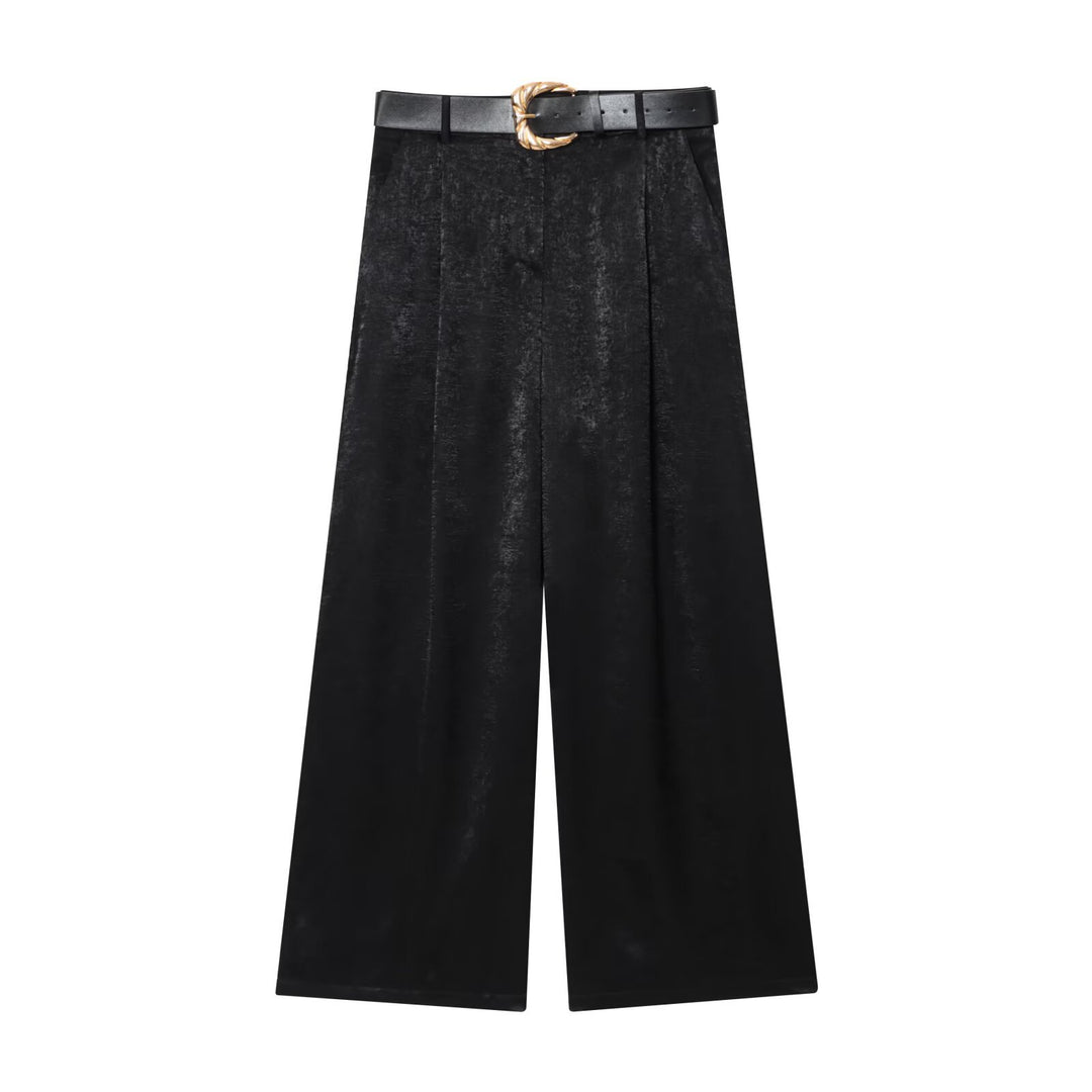 Damen High‑Waist Palazzo‑Hose mit Leoparden‑Print, weitem Bein und Ziergürtel Nord Taschen