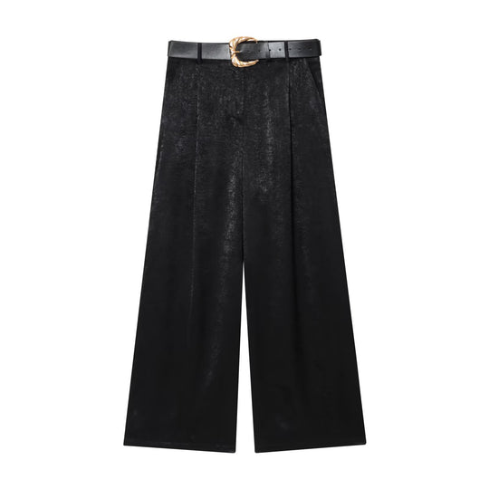 Damen High‑Waist Palazzo‑Hose mit Leoparden‑Print, weitem Bein und Ziergürtel Nord Taschen