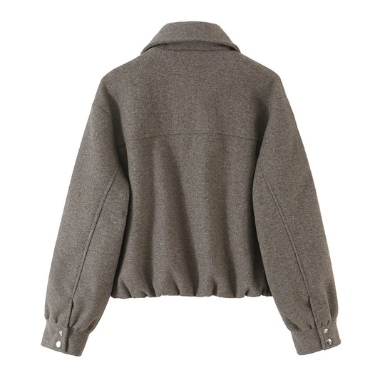 Damen Kurzjacke aus Wollmischung mit Reißverschluss und Ballonärmeln Nord Taschen