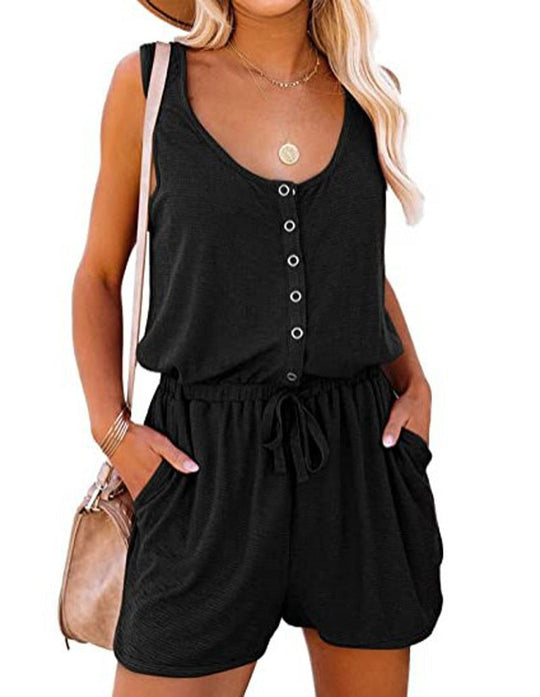 Damen bequemer Jumpsuit mit Knopfleiste und seitlichen Taschen Nord Taschen