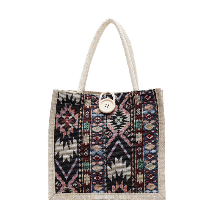 Damen Jute Tragetasche mit kunstvollem Ethnomuster Nord Taschen