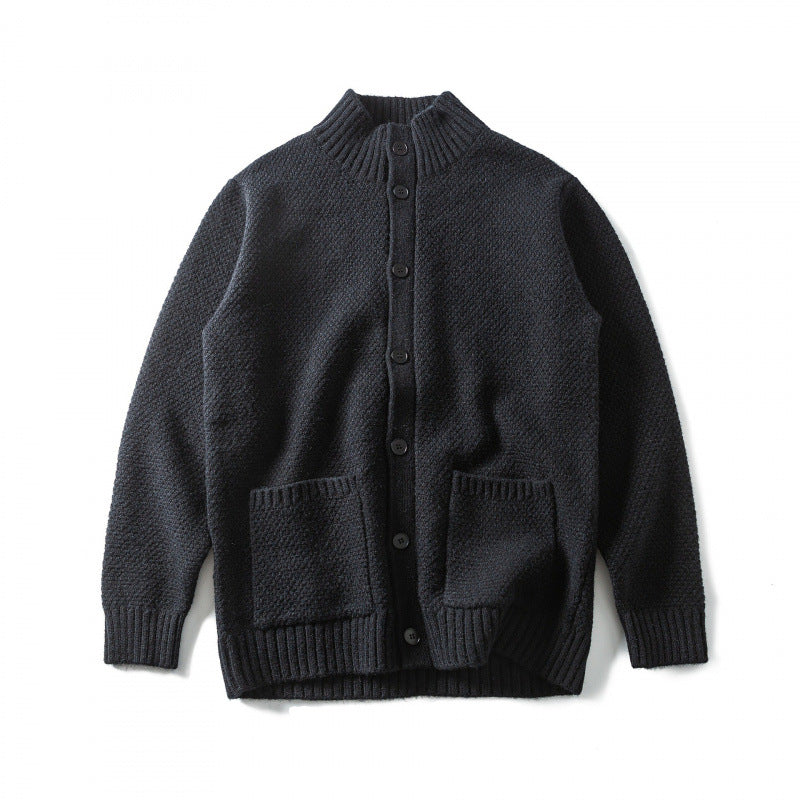 Unisex Strukturierter Button-Cardigan mit Stehkragen und aufgesetzten Taschen Nord Taschen