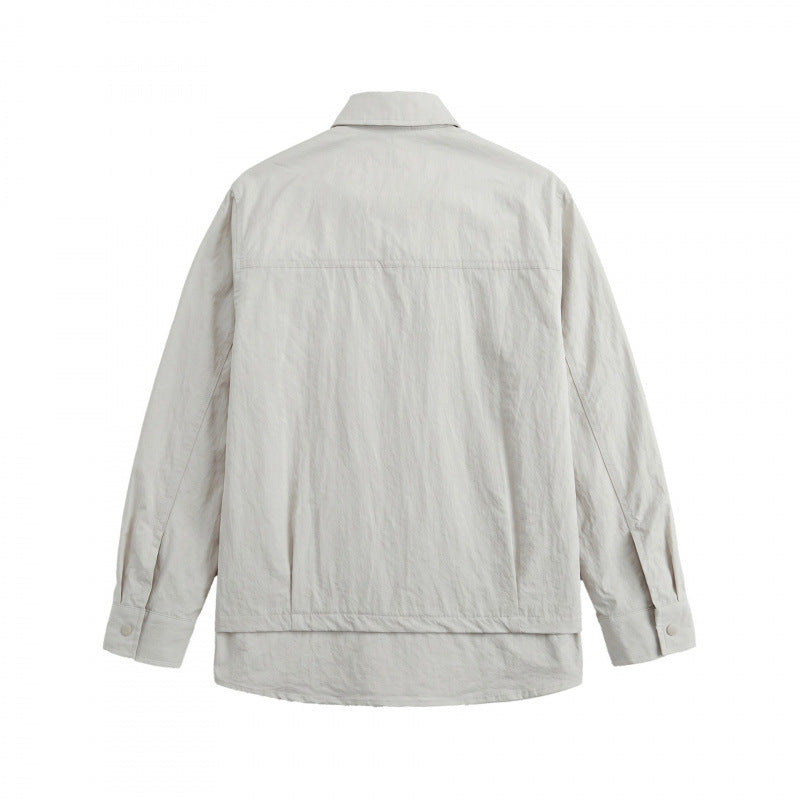 Unisex Oversize-Hemdjacke mit zweilagigem Saum, Brustpaspeltasche und strukturierter Baumwollmischung Nord Taschen
