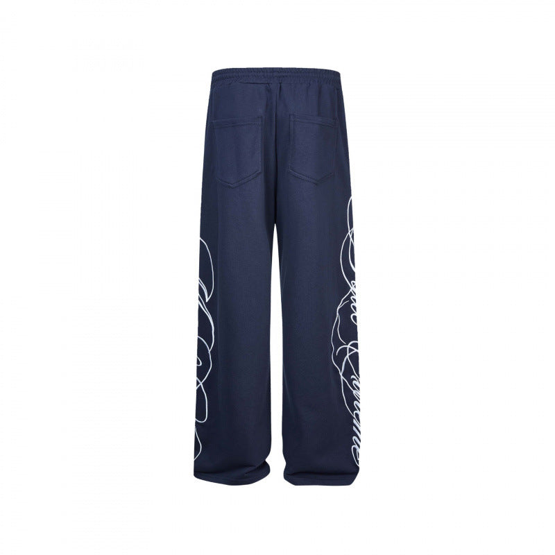Damen Weite Jersey-Hose mit Kordelzug, seitlichem Line-Art Print und Relaxed-Fit Nord Taschen