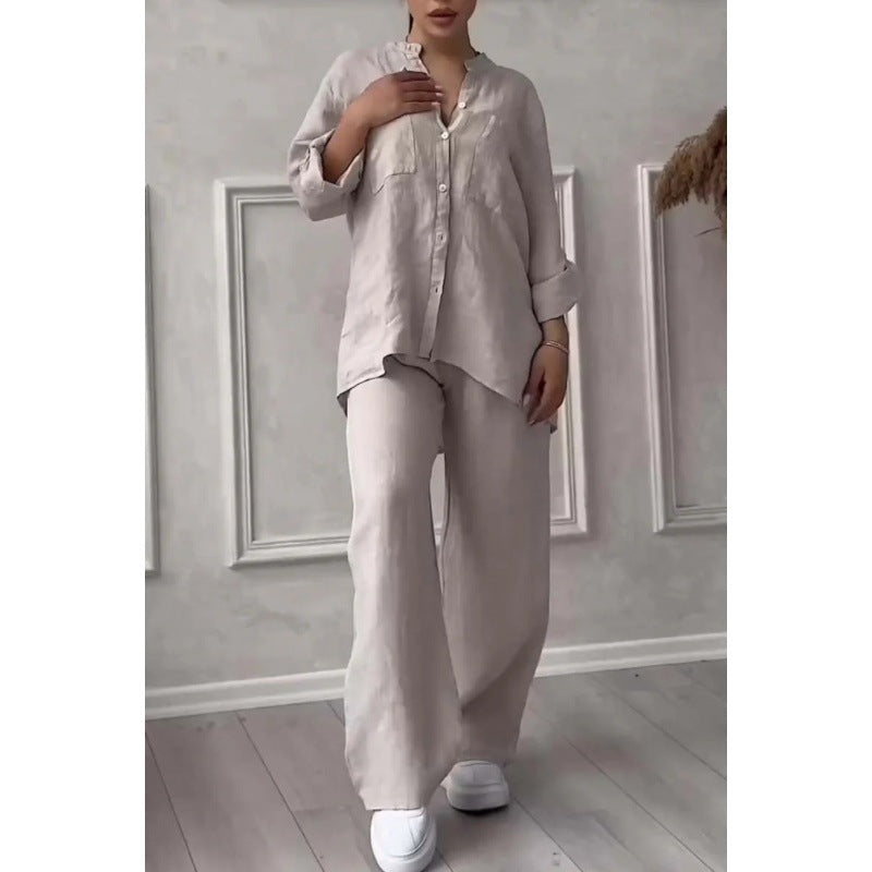 Damen Weite Leinenmix-Hose mit hohem Elastikbund, Kordelzug und Palazzo-Silhouette Nord Taschen