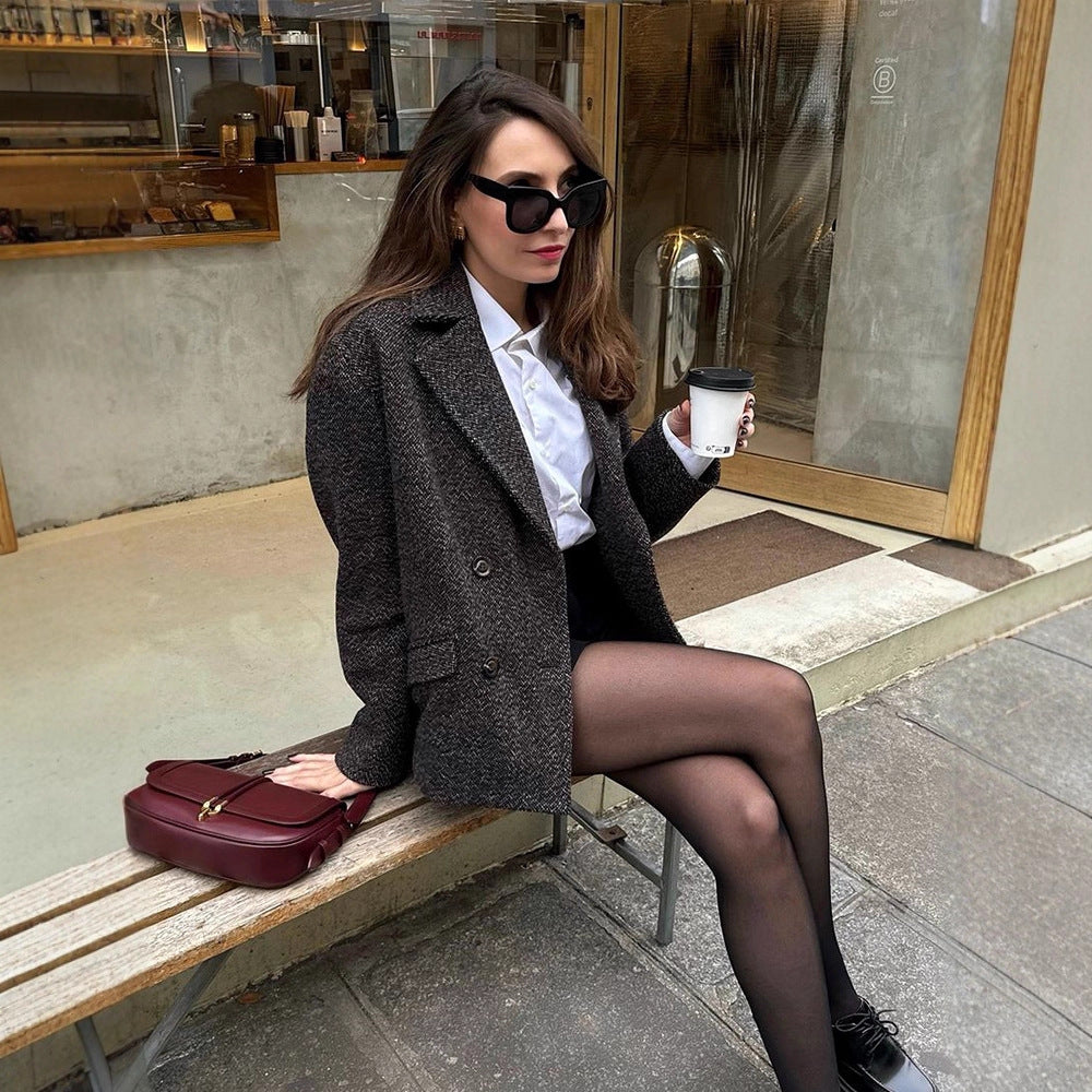 Damen Kurztaillierter Doppelreiher-Blazer aus Bouclé‑Tweed Nord Taschen