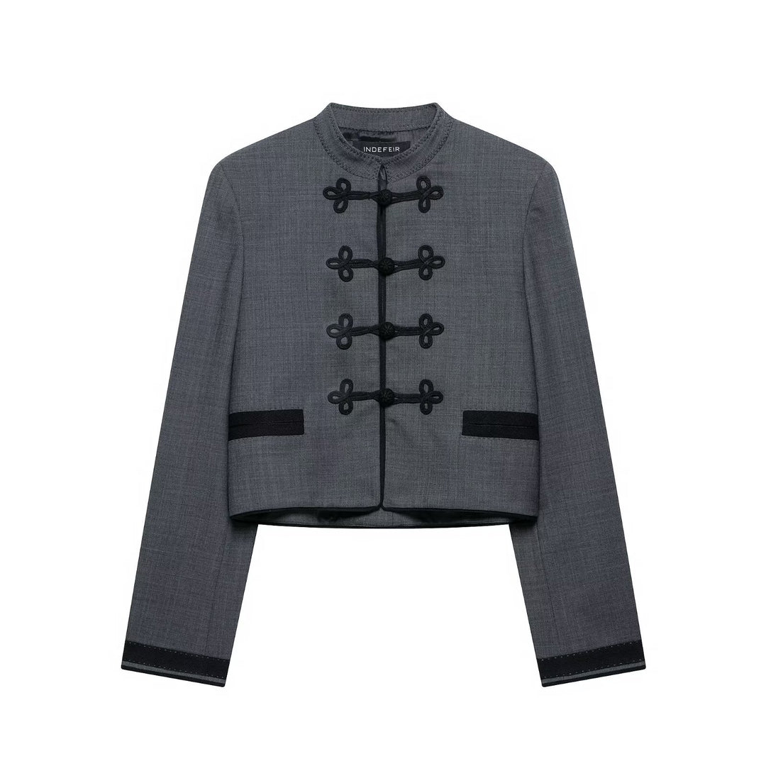 Damen Kurze Jacke im Mandarinstil mit Zierknotenverschluss und taillierter Silhouette Nord Taschen