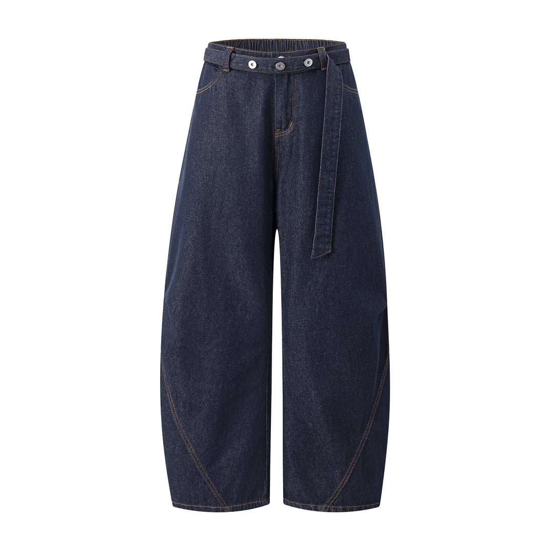 Damen Culotte-Jeans mit weitem Ballon‑Schnitt, hohem Bund und Stoffgürtel Nord Taschen