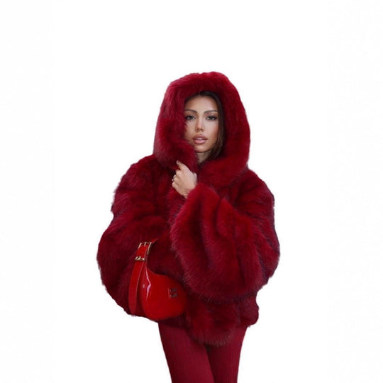 Damen Kapuzenkunstpelzjacke mit voluminöser Shaggy‑Silhouette Nord Taschen