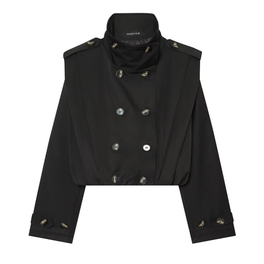 Damen Cropped Trenchjacke im Cape-Look mit doppelreihiger Knopfleiste und hohem Stehkragen Nord Taschen