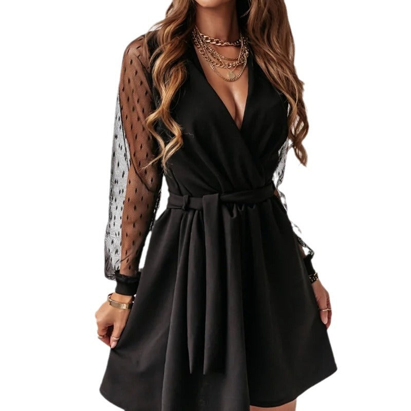 Damen Wickelkleid mit transparenten Puffärmeln und tailliertem Schnitt - Vittorelli