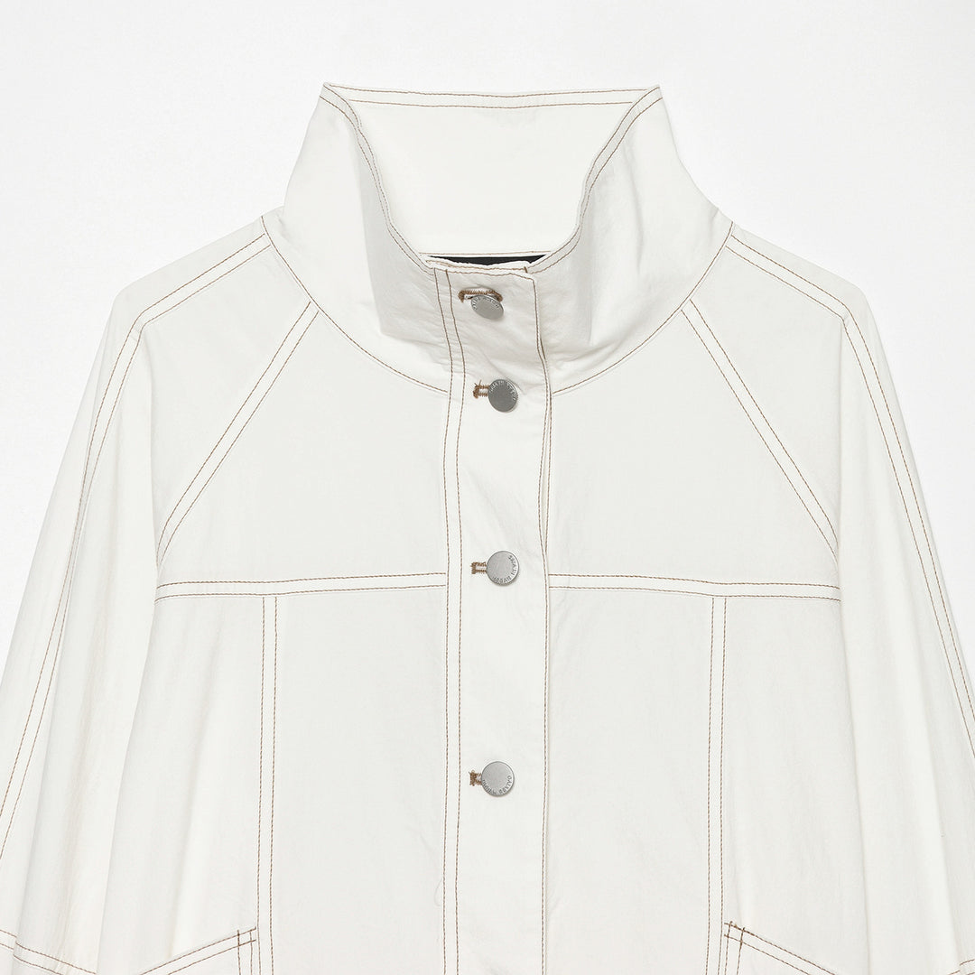 Damen Cropped Utility‑Jacke mit Stehkragen, Taillenband und sichtbaren Ziernähten Nord Taschen