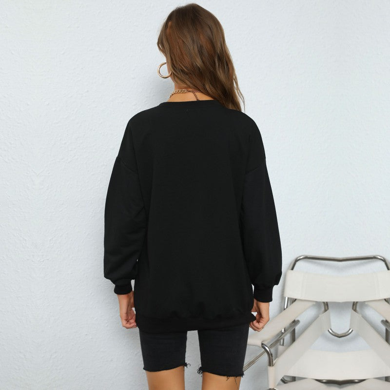 Damen Oversize College-Sweatshirt mit großem Frontprint, Rundhals & geripptem Saum Nord Taschen