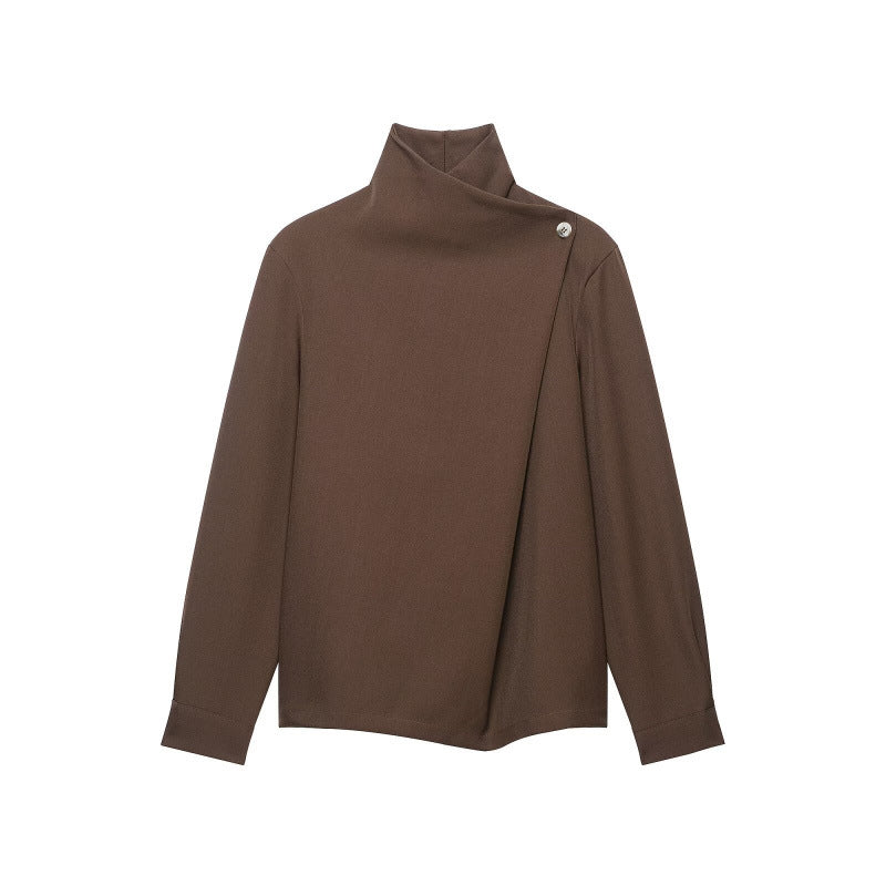 Damen Zweiteiler mit asymmetrischem Stehkragen-Oberteil und weiter Bundfaltenhose Nord Taschen
