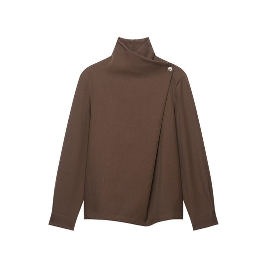 Damen Zweiteiler mit asymmetrischem Stehkragen-Oberteil und weiter Bundfaltenhose Nord Taschen