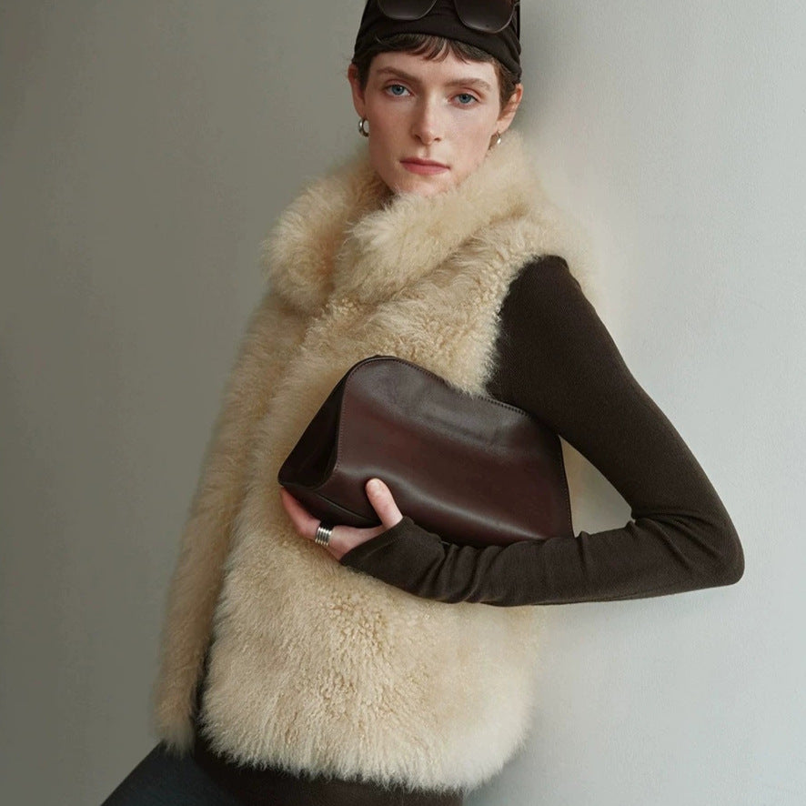 Damen Ärmellose Teddy‑Kunstfellweste mit dichtem Hochflor und Stehkragen Nord Taschen