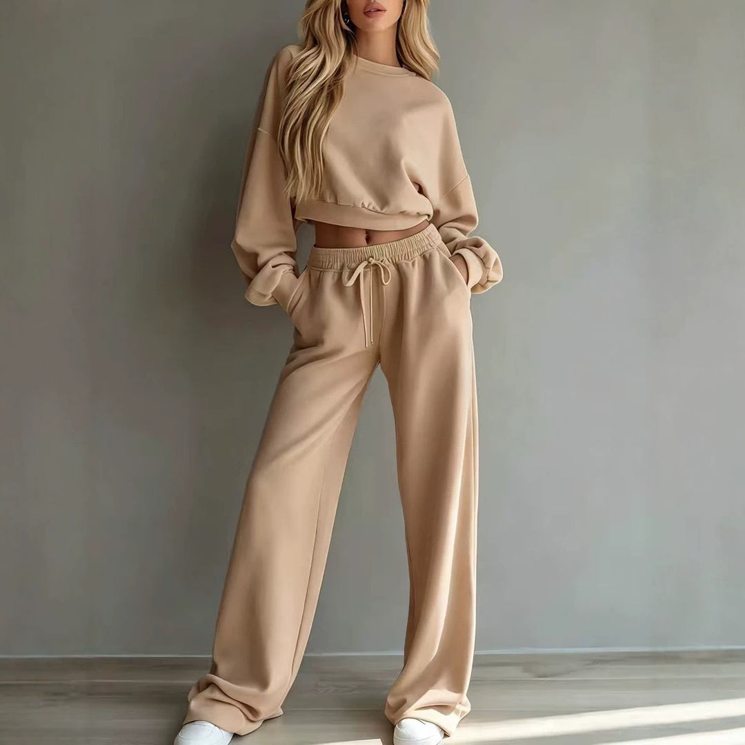 Damen Weiches Lounge-Set mit kurzem Sweatshirt und weiter Jogginghose Nord Taschen