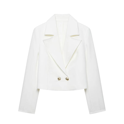 Damen Eleganter taillierter Cropped‑Blazer mit doppelreihiger Zierknopfleiste und konstruiertem Revers Nord Taschen