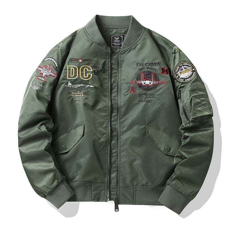 Herren Piloten-Bomberjacke im Vintage-Military-Stil mit gestickten Flugpatches und wasserabweisender Nylonoberfläche Nord Taschen