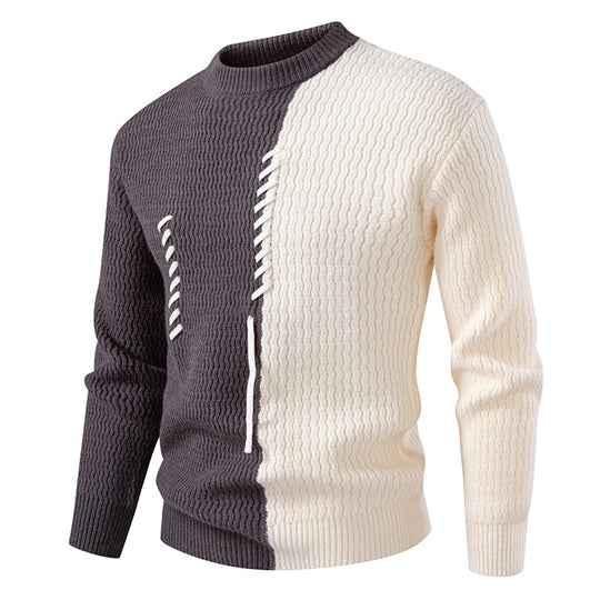 Herren zweigeteilter Strukturstrickpullover mit Zierband-Detail und Rundhalsausschnitt Nord Taschen