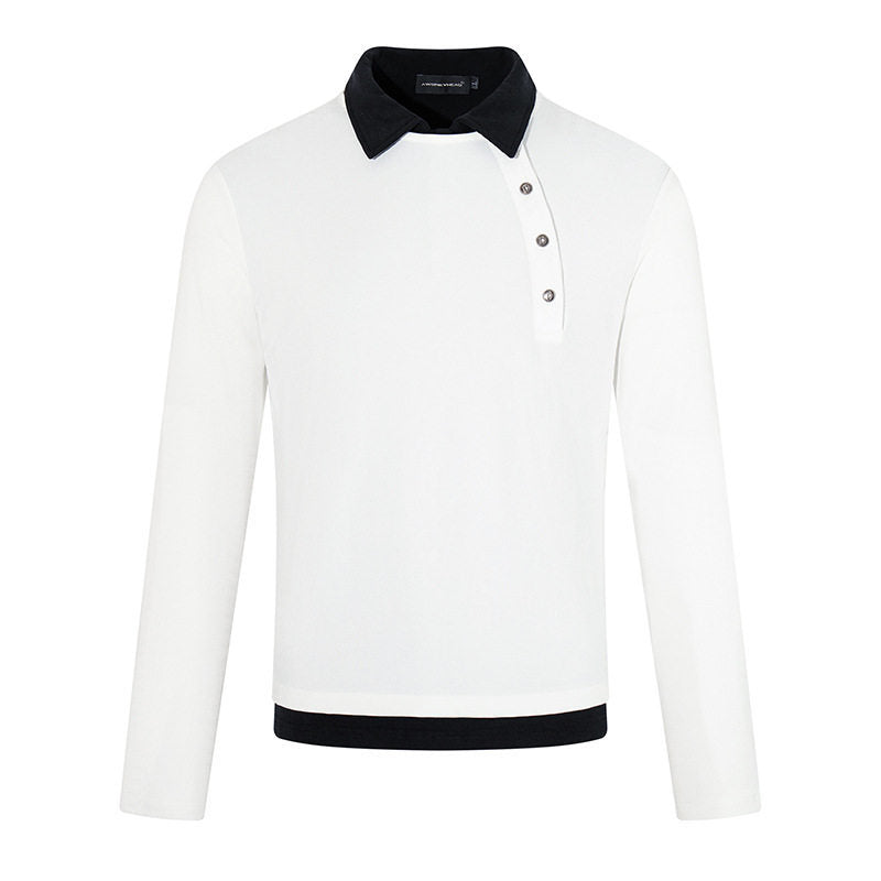 Herren Langarm-Poloshirt mit asymmetrischer Knopfleiste und kontrastierendem Kragen Nord Taschen