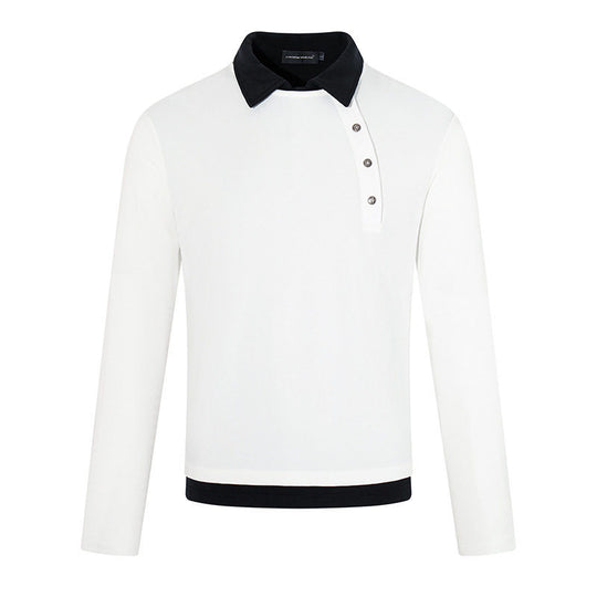 Herren Langarm-Poloshirt mit asymmetrischer Knopfleiste und kontrastierendem Kragen Nord Taschen