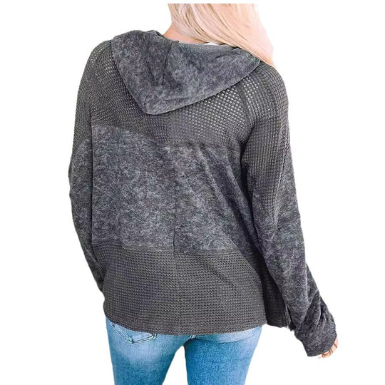 Damen Lässige Oversize-Kapuzenjacke mit Strukturstrick-Einsätzen und Reißverschluss Nord Taschen