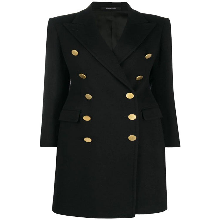 Damen Militärisch-inspirierter Taillierter Longcoat im Tailoring mit dekorativen Metallknöpfen Nord Taschen