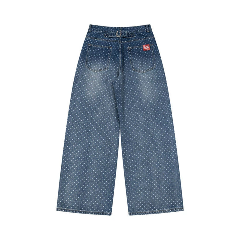 Damen High‑Waist Weite Denim‑Culotte mit Allover‑Punktmuster Nord Taschen