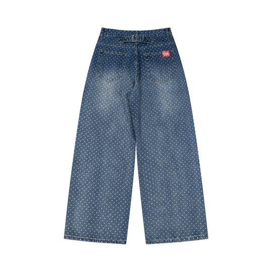Damen High‑Waist Weite Denim‑Culotte mit Allover‑Punktmuster Nord Taschen