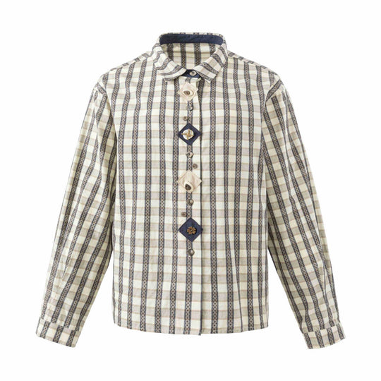 Damen Locker geschnittene Bluse im Vintage‑Karo mit dekorativer Zierknopfleiste Nord Taschen