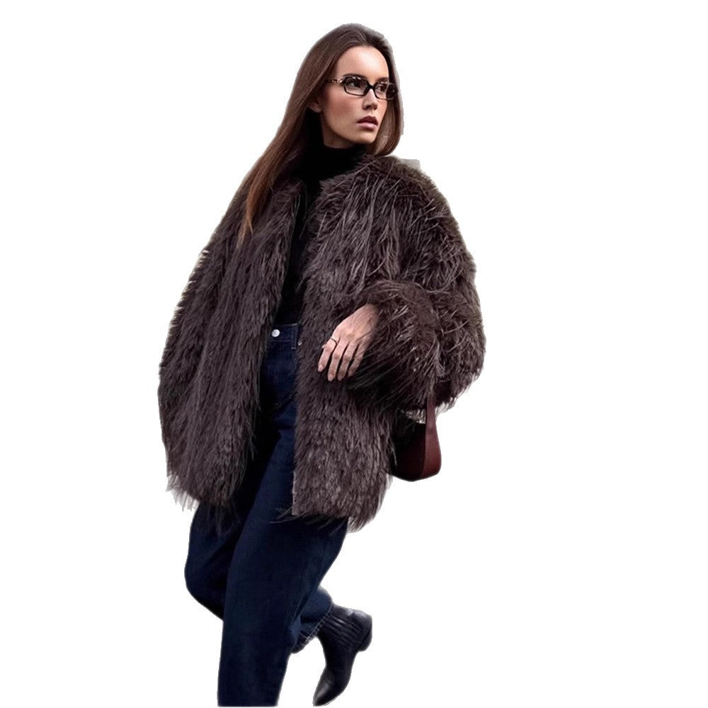 Damen Oversize Kunstpelz‑Mantel mit langfloriger Shag‑Optik und kastiger Silhouette Nord Taschen