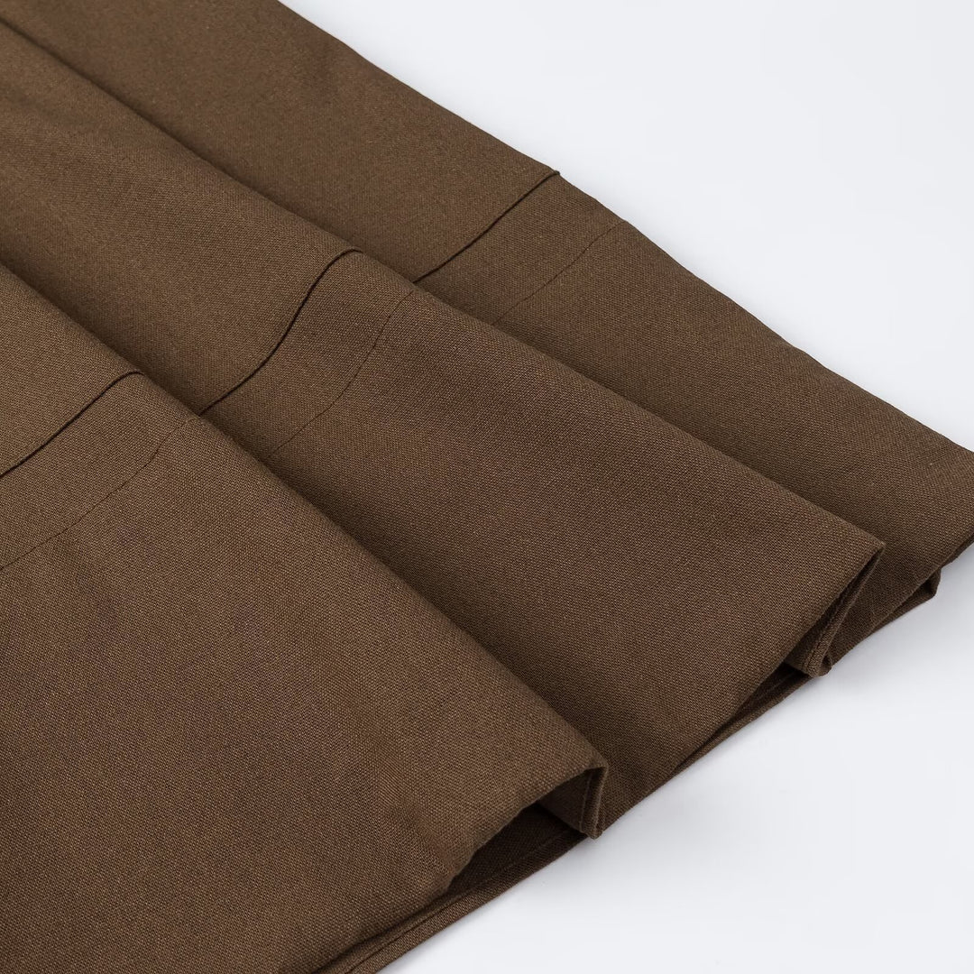 Damen A-Linien Midikleid mit Stehkragen, tailliertem Gürtel und kastigen Kurzärmeln Nord Taschen