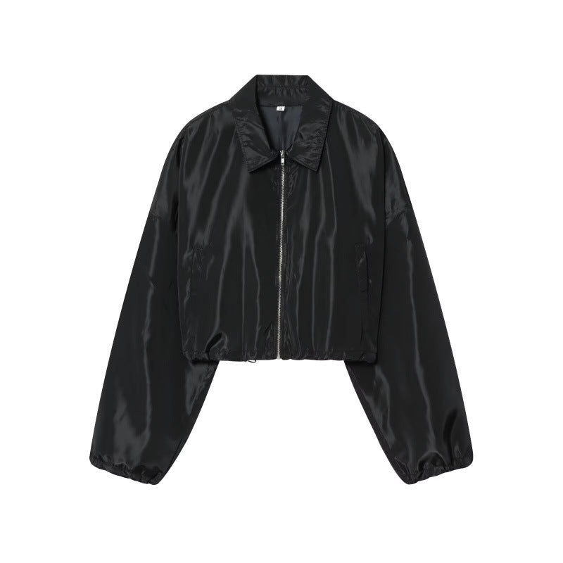 Damen Cropped Bomberjacke aus Satinoptik mit Reißverschluss und elastischem Saum Nord Taschen