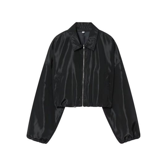 Damen Cropped Bomberjacke aus Satinoptik mit Reißverschluss und elastischem Saum Nord Taschen