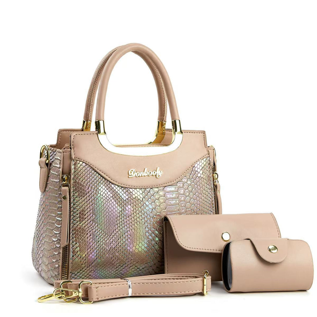 Damen stilvolle Handtasche mit Schlangenleder-Optik und abnehmbaren Accessoires Nord Taschen