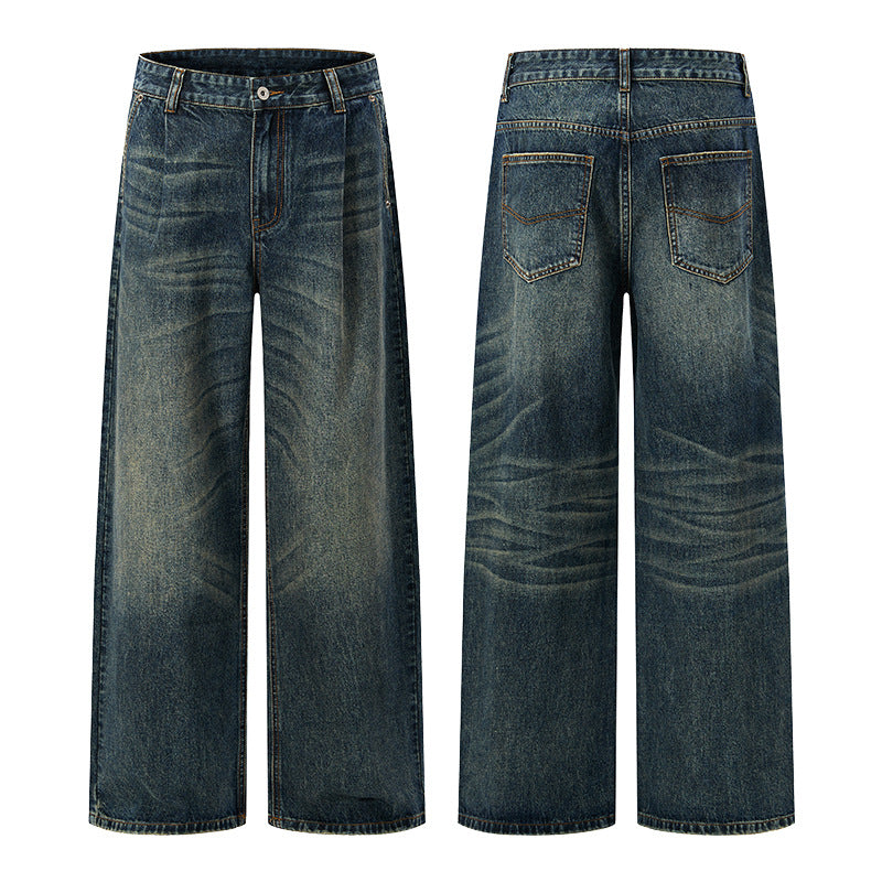 Herren Ultraweite Bodenlange Denim-Palazzohose im Marlene-Baggy-Stil mit tiefem Schritt Nord Taschen
