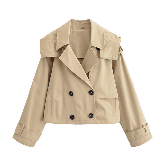 Damen 10+ kurzgeschnittener Trench‑Blouson mit doppelreihiger Knopfleiste und Schulterpatte Nord Taschen